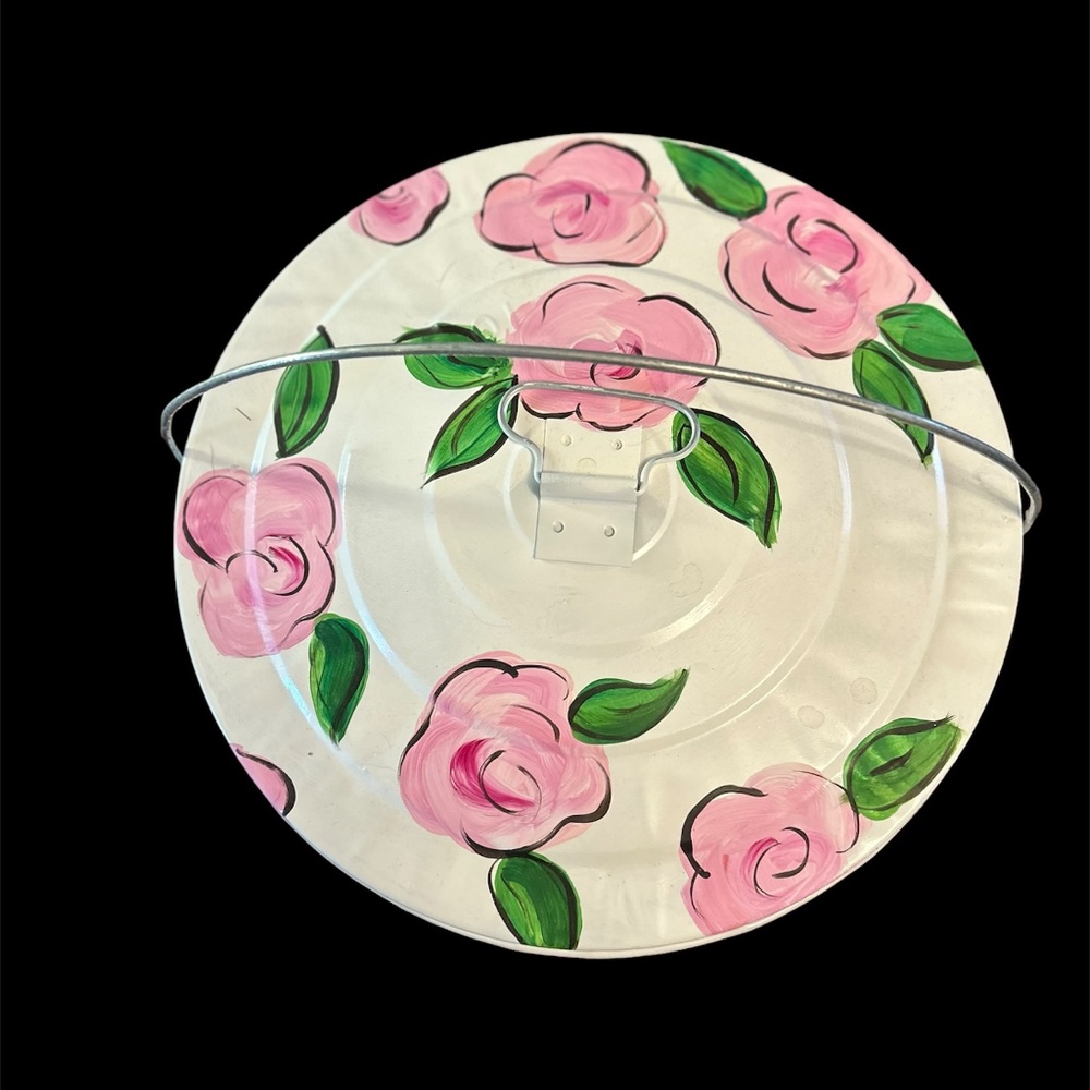 Hand Painted 10Gal. Metal Can with Lid 20" x 16"